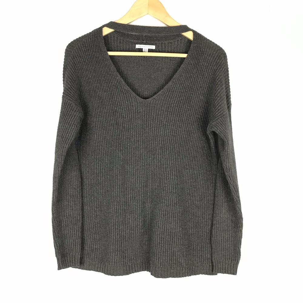 AMERICAN EAGLE OUTFITTERS Knit Top Size XS Choker Neck Gray Casual Y2K